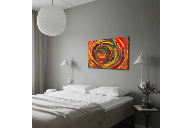 Lærredsbillede - Hvirvlende farver i en dynamisk spiralform - Rød / Gul / Grøn - Boligtilbehør - Billeder & kunst - Billeder på lærred