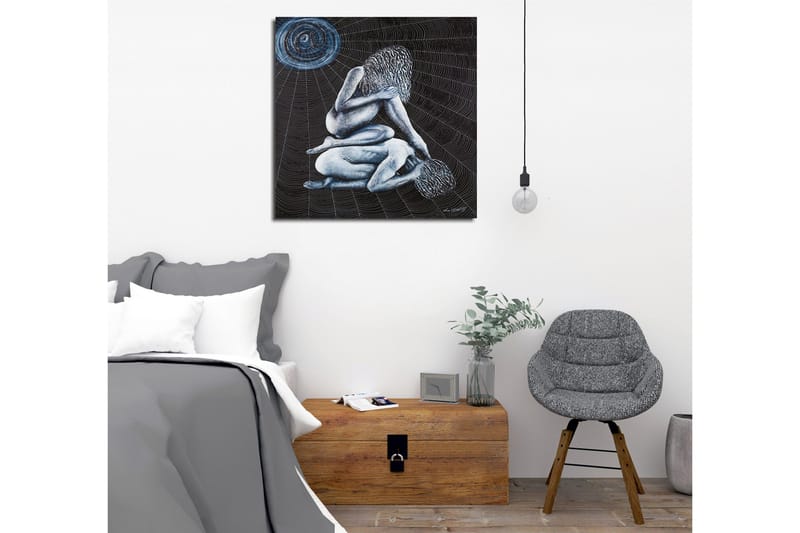 Lærredsbillede - Intim scene med to nøgne figurer i en kompleks stilling - Mørkeblå / Lyseblå / Sort - Boligtilbehør - Billeder & kunst - Billeder på lærred