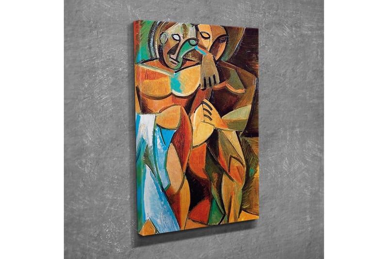 Lærredsbillede - Intimt par i en omfavnende gestus - Brun / Grøn / Blå - Boligtilbehør - Billeder & kunst - Billeder på lærred