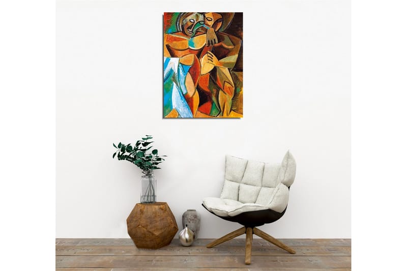 Lærredsbillede - Intimt par i en omfavnende gestus - Brun / Grøn / Blå - Boligtilbehør - Billeder & kunst - Billeder på lærred