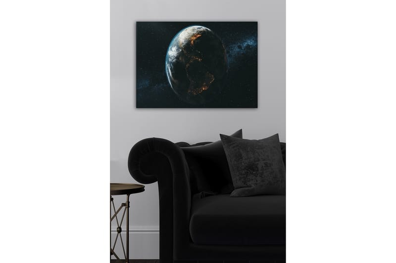 Lærredsbillede - Jorden set fra rummet med lys der fremhæver byerne - Blå / Grøn / Sort - Boligtilbehør - Billeder & kunst - Billeder på lærred