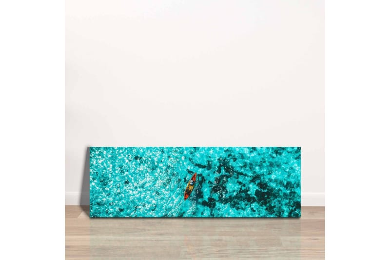 Lærredsbillede - Kajakpadling gennem klart turkisblåt vand - Turkis / Sort / Orange - Boligtilbehør - Billeder & kunst - Billeder på lærred