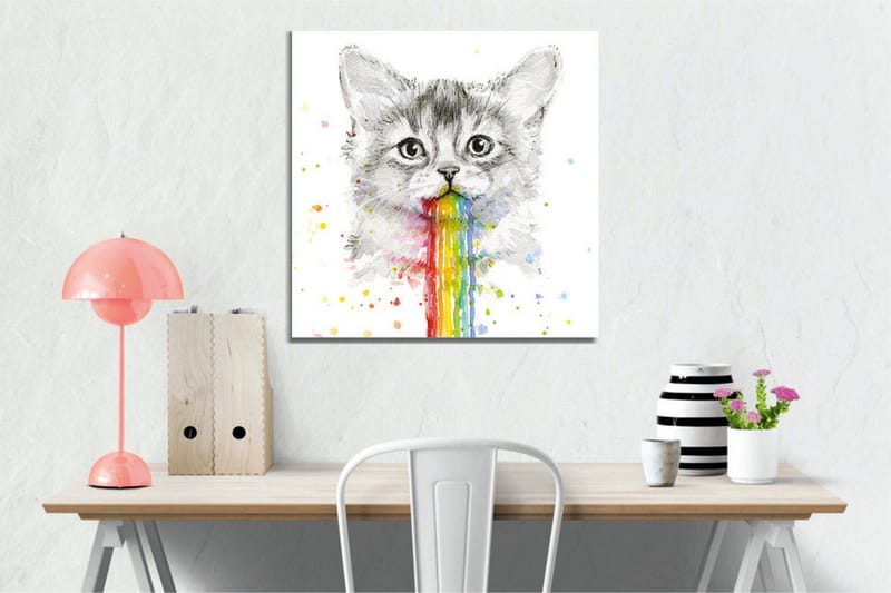 Lærredsbillede - Kat med regnbuefarvet opkast - Grå / Regnbue (rød / Orange - Boligtilbehør - Billeder & kunst - Billeder på lærred