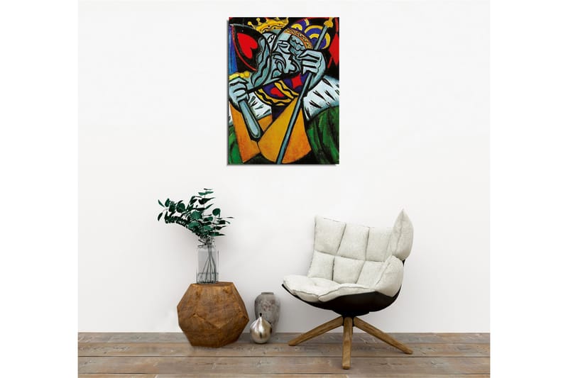 Lærredsbillede - Kongelig figur med et trist udtryk og detaljeret krone - Grøn / Rød / Blå - Boligtilbehør - Billeder & kunst - Billeder på lærred