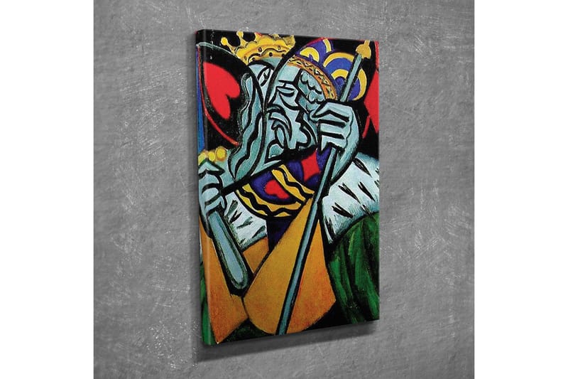 Lærredsbillede - Kongelig figur med et trist udtryk og detaljeret krone - Grøn / Rød / Blå - Boligtilbehør - Billeder & kunst - Billeder på lærred