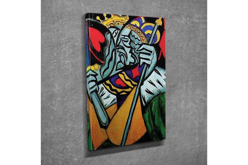 Lærredsbillede - Kongelig figur med et trist udtryk og detaljeret krone - Grøn / Rød / Blå - Boligtilbehør - Billeder & kunst - Billeder på lærred