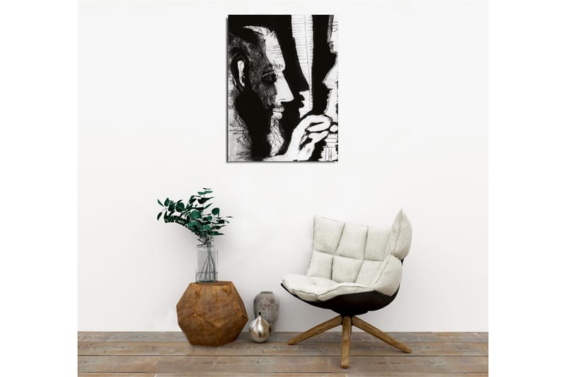 Lærredsbillede - Kontrastfyldt portræt af to ansigter i dialog - Sort / Hvid - Boligtilbehør - Billeder & kunst - Billeder på lærred