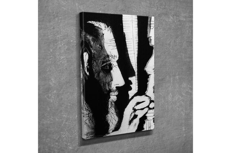 Lærredsbillede - Kontrastfyldt portræt af to ansigter i dialog - Sort / Hvid - Boligtilbehør - Billeder & kunst - Billeder på lærred