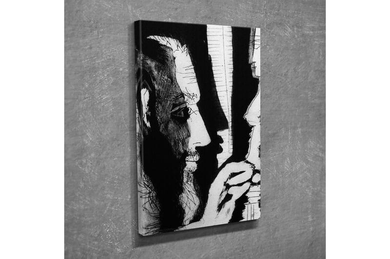 Lærredsbillede - Kontrastfyldt portræt af to ansigter i dialog - Sort / Hvid - Boligtilbehør - Billeder & kunst - Billeder på lærred