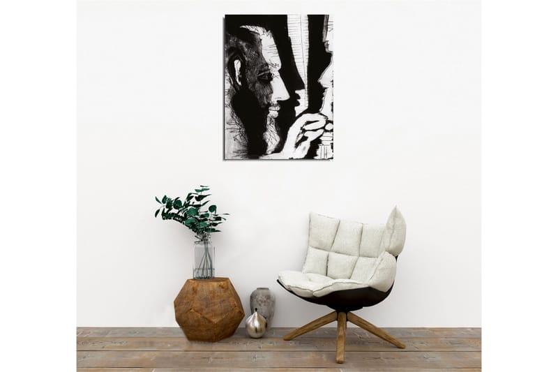 Lærredsbillede - Kontrastfyldt portræt af to ansigter i dialog - Sort / Hvid - Boligtilbehør - Billeder & kunst - Billeder på lærred