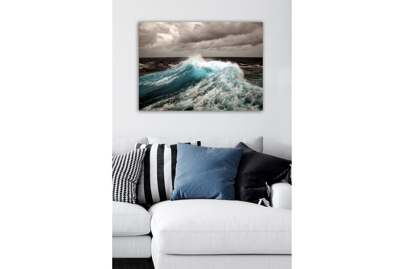 Lærredsbillede - Kraftig bølge der bryder mod overfladen - Turkis / Mørkeblå / Grå - Boligtilbehør - Billeder & kunst - Billeder på lærred