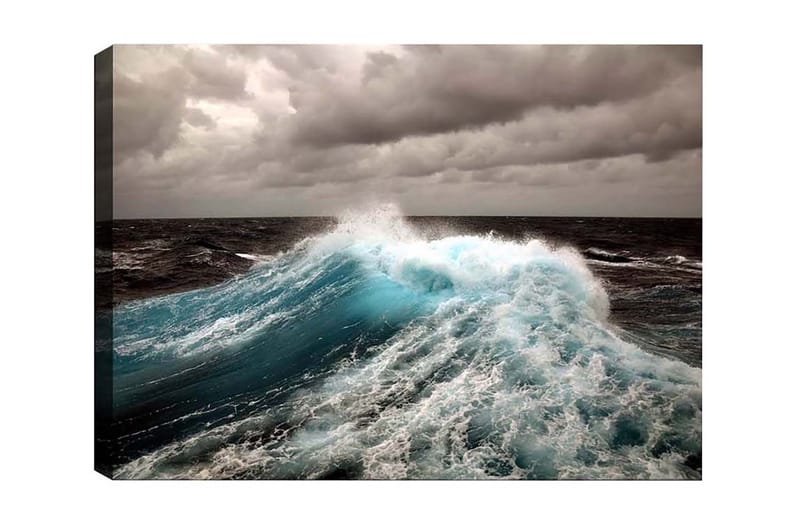 Lærredsbillede - Kraftig bølge der bryder mod overfladen, Turkis / Mørkeblå / Grå