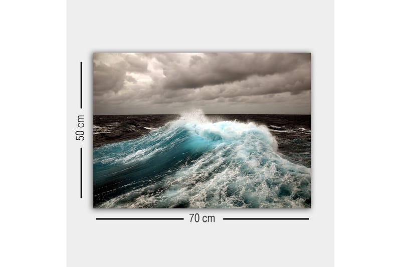Lærredsbillede - Kraftig bølge der bryder mod overfladen - Turkis / Mørkeblå / Grå - Boligtilbehør - Billeder & kunst - Billeder på lærred