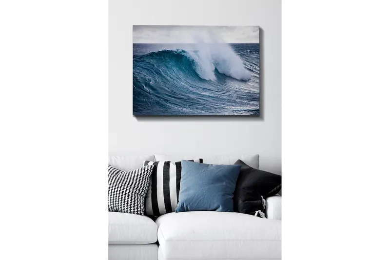 Lærredsbillede - Kraftig bølge der bryder mod overfladen - Turkis / Mørkeblå / Hvid - Boligtilbehør - Billeder & kunst - Billeder på lærred
