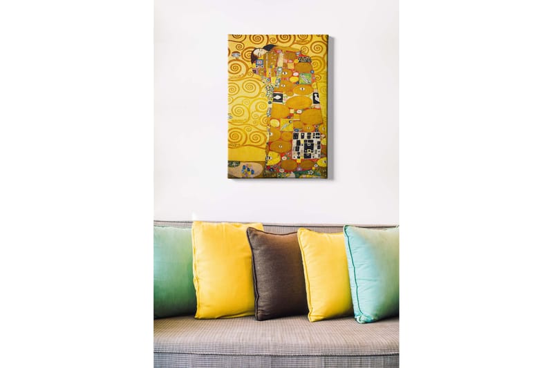 Lærredsbillede - Krammende par i gylden setting - Guld / Sort / Rød - Boligtilbehør - Billeder & kunst - Billeder på lærred