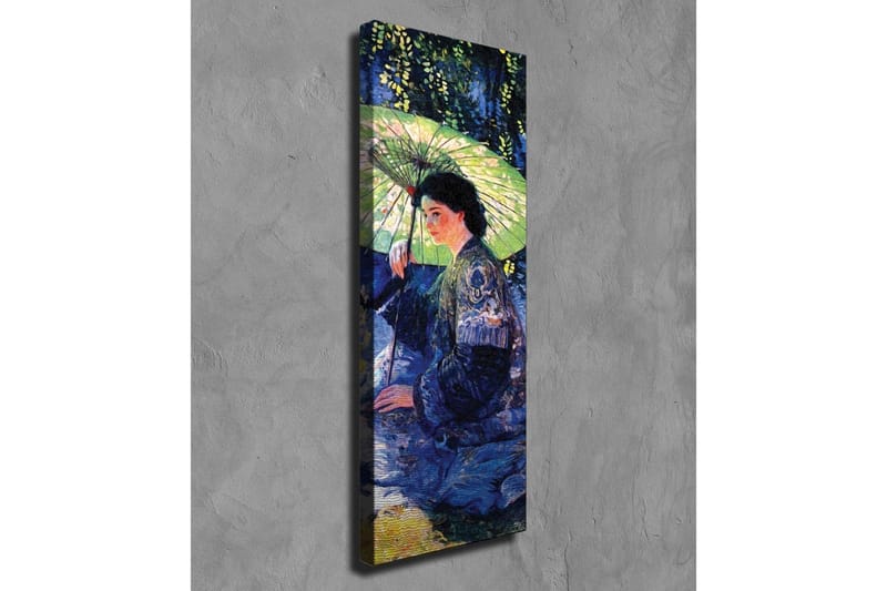 Lærredsbillede - Kvinde med parasol i et grønt miljø - Mørkeblå / Grøn / Sort - Boligtilbehør - Billeder & kunst - Billeder på lærred