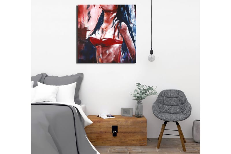 Lærredsbillede - Kvindefigur i rød bikini med mørkt hår - Rød / Sort / Hudtone - Boligtilbehør - Billeder & kunst - Billeder på lærred