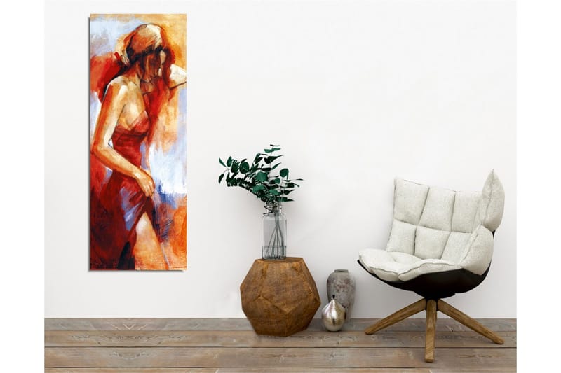 Lærredsbillede - Kvindefigur i r ød kjole med bløde penselstrøg - Rød / Beige / Hvid - Boligtilbehør - Billeder & kunst - Billeder på lærred