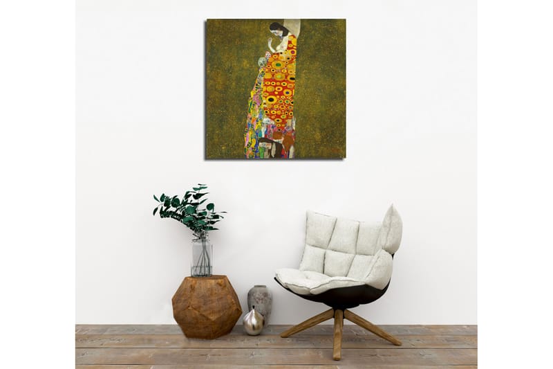 Lærredsbillede - Kvindefigur med farverig kjole dekoreret med cirkler og blomster - Rød / Gul / Grøn - Boligtilbehør - Billeder & kunst - Billeder på lærred