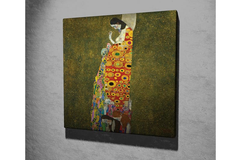 Lærredsbillede - Kvindefigur med farverig kjole dekoreret med cirkler og blomster - Rød / Gul / Grøn - Boligtilbehør - Billeder & kunst - Billeder på lærred