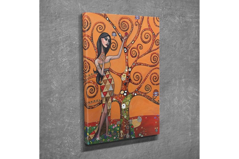 Lærredsbillede - Kvindefigur omgivet af snurrende trægrene - Orange / Grøn / Rød - Boligtilbehør - Billeder & kunst - Billeder på lærred