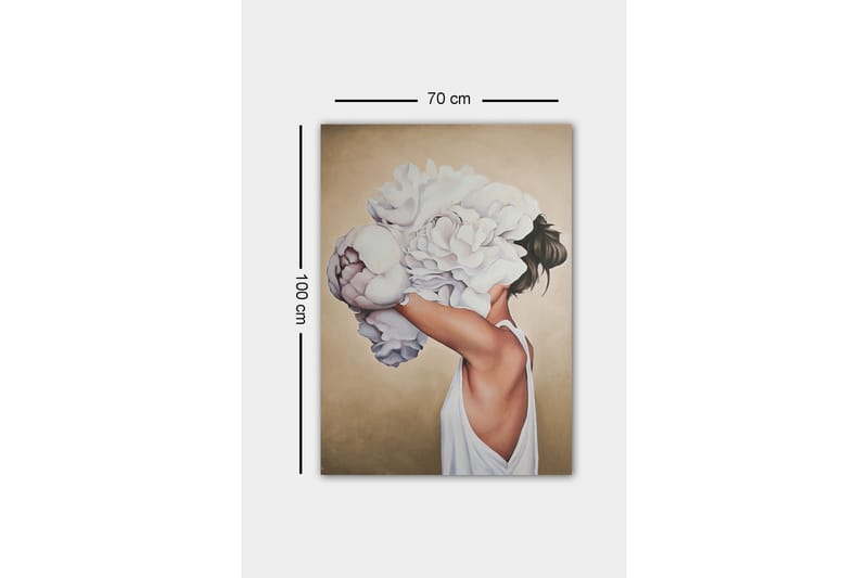Lærredsbillede - Kvindelig silhuet med store hvide blomster, der skjuler hendes ansigt - Hvid / Beige / Lys pink - Boligtilbehør - Billeder & kunst - Billeder på lærred