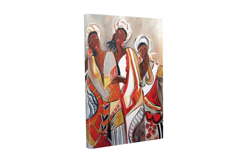 Lærredsbillede - Kvinder i farverigt traditionelt tøj, Rød / Beige / Sort