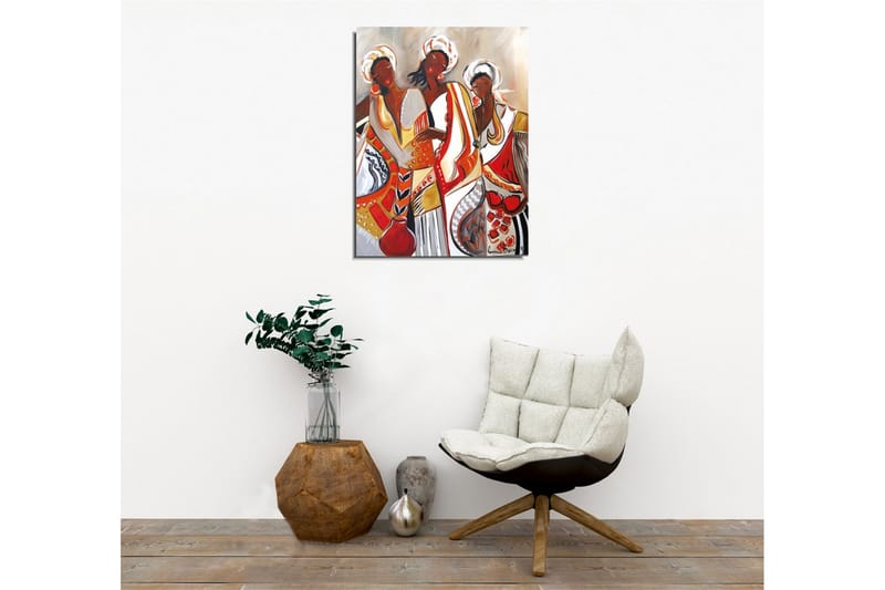 Lærredsbillede - Kvinder i farverigt traditionelt tøj - Rød / Beige / Sort - Boligtilbehør - Billeder & kunst - Billeder på lærred