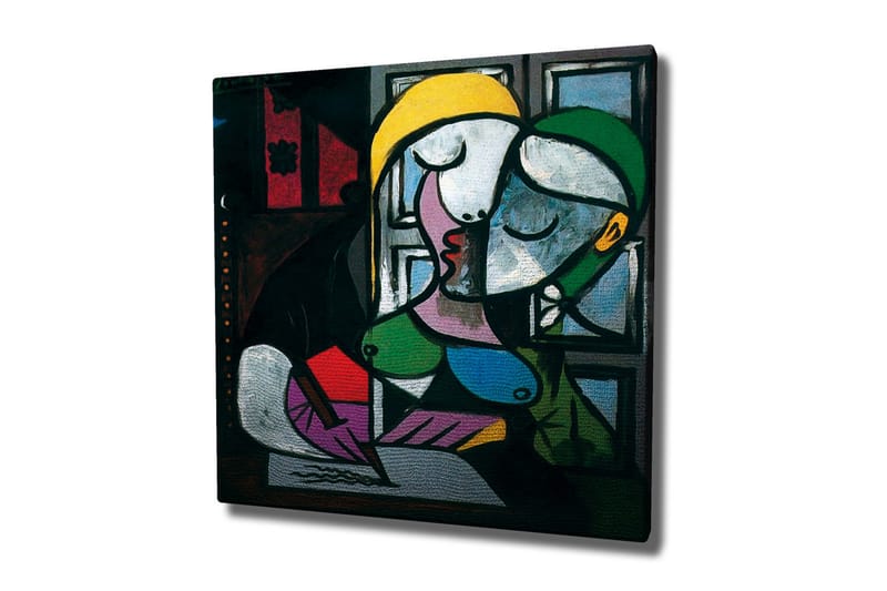 Lærredsbillede - Kyssende par i abstrakt stil, Grøn / Gul / Lilla