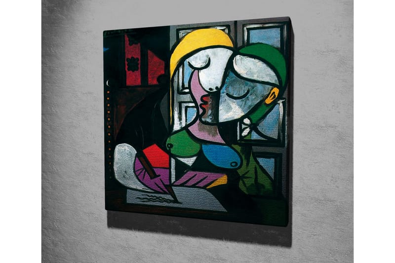 Lærredsbillede - Kyssende par i abstrakt stil - Grøn / Gul / Lilla - Boligtilbehør - Billeder & kunst - Billeder på lærred