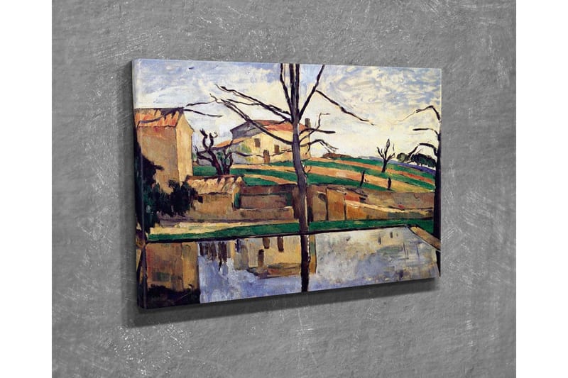 Lærredsbillede - Landskab med hus og spejling i vand - Grøn / Beige / Blå - Boligtilbehør - Billeder & kunst - Billeder på lærred