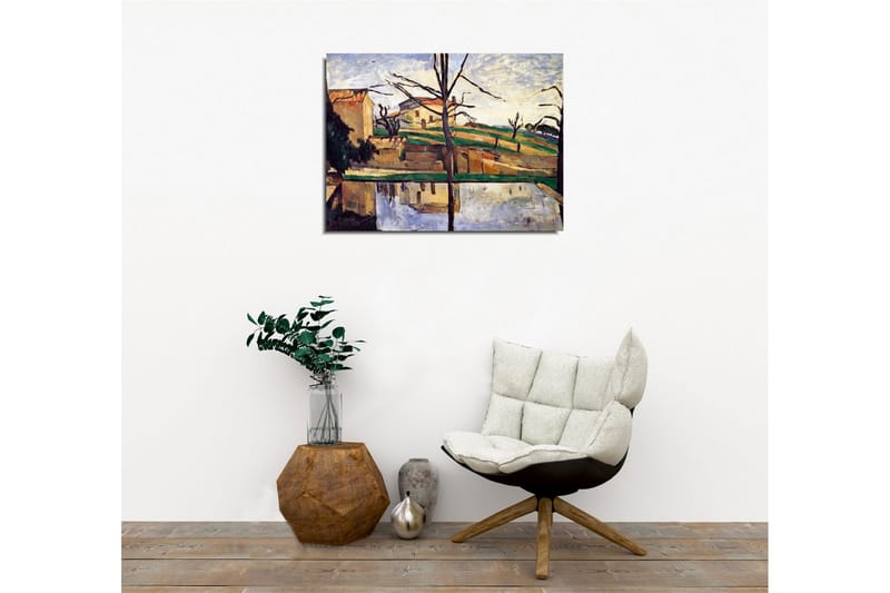 Lærredsbillede - Landskab med hus og spejling i vand - Grøn / Beige / Blå - Boligtilbehør - Billeder & kunst - Billeder på lærred