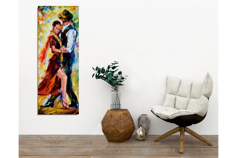 Lærredsbillede - Lidenskabelig dans mellem to mennesker - Rød / Blå / Gul - Boligtilbehør - Billeder & kunst - Billeder på lærred