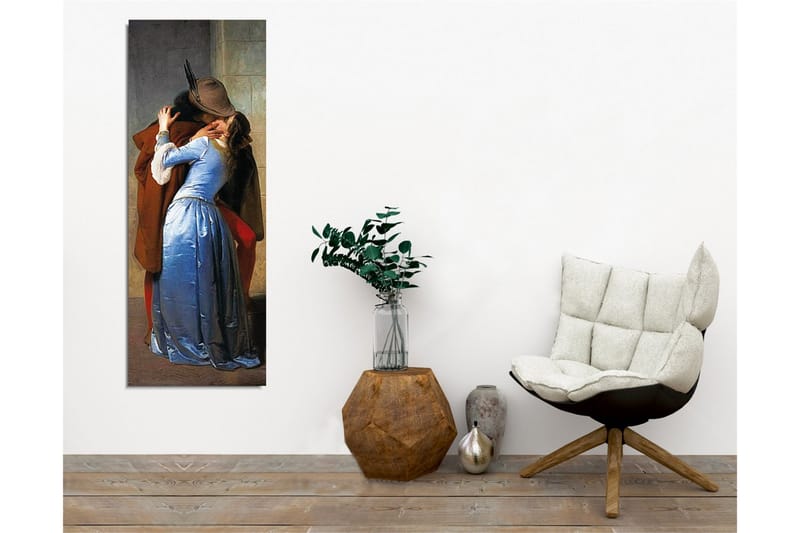 Lærredsbillede - Lidenskabeligt møde mellem to elskere - Blå / Brun / Rød - Boligtilbehør - Billeder & kunst - Billeder på lærred