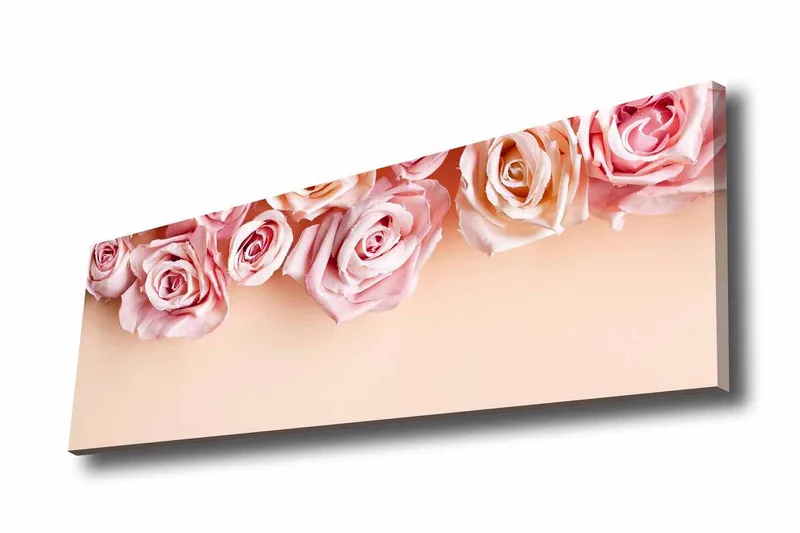 Lærredsbillede - Lyserøde roser i bløde nuancer mod en lys baggrund, Lys pink / Mørk pink / Beige