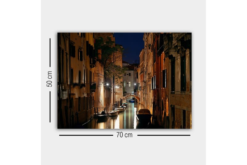 Lærredsbillede - Mørk kanal med både i romantiske venetianske omgivelser - Mørkeblå / Beige / Sort - Boligtilbehør - Billeder & kunst - Billeder på lærred