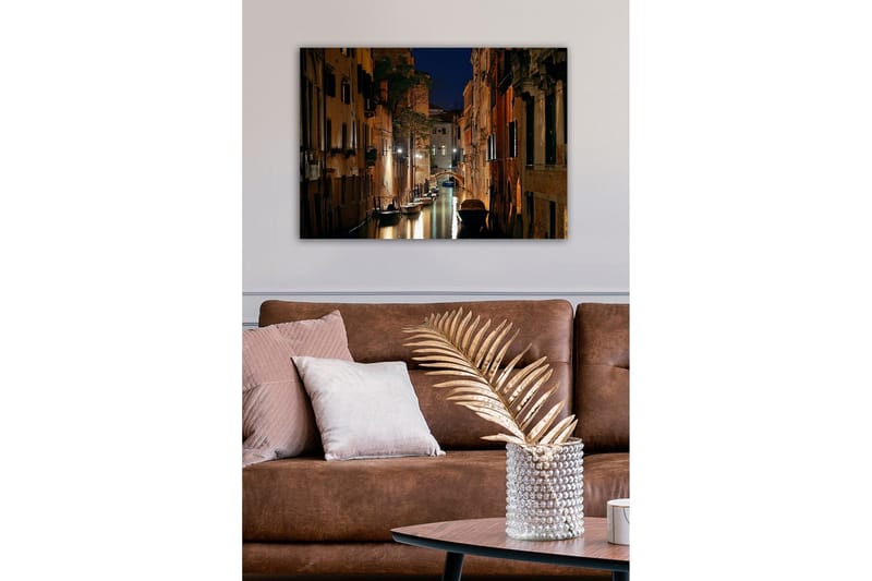 Lærredsbillede - Mørk kanal med både i romantiske venetianske omgivelser - Mørkeblå / Beige / Sort - Boligtilbehør - Billeder & kunst - Billeder på lærred
