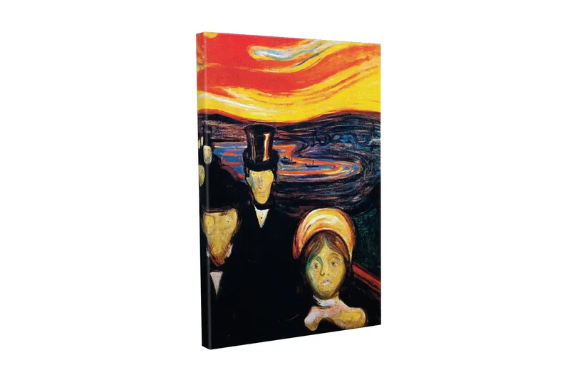 Lærredsbillede - Mørk silhuet af mennesker med en intenst farvet himmel i baggrunden, Rød / Sort / Gul