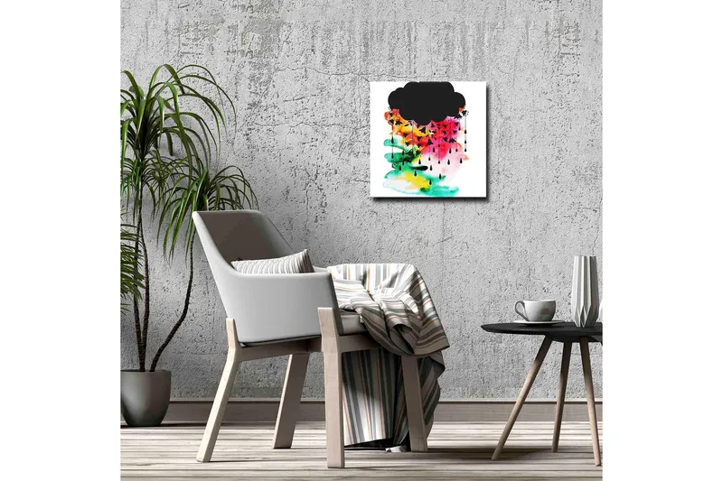 Lærredsbillede - Mørk skyformation med farverige regndråber - Sort / Pink / Grøn - Boligtilbehør - Billeder & kunst - Billeder på lærred