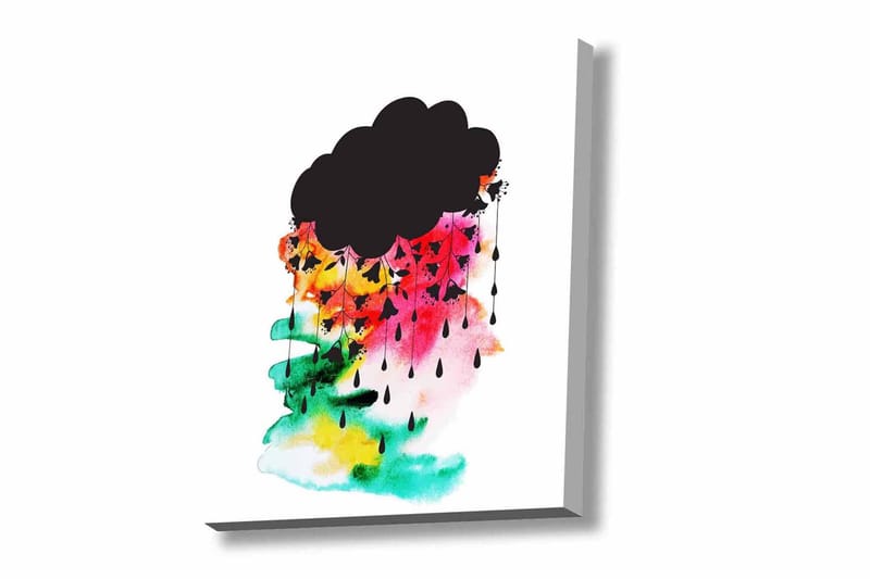 Lærredsbillede - Mørk skyformation med farverige regndråber, Sort / Pink / Grøn