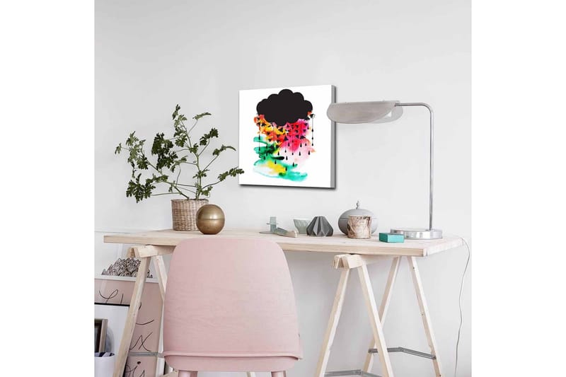Lærredsbillede - Mørk skyformation med farverige regndråber - Sort / Pink / Grøn - Boligtilbehør - Billeder & kunst - Billeder på lærred