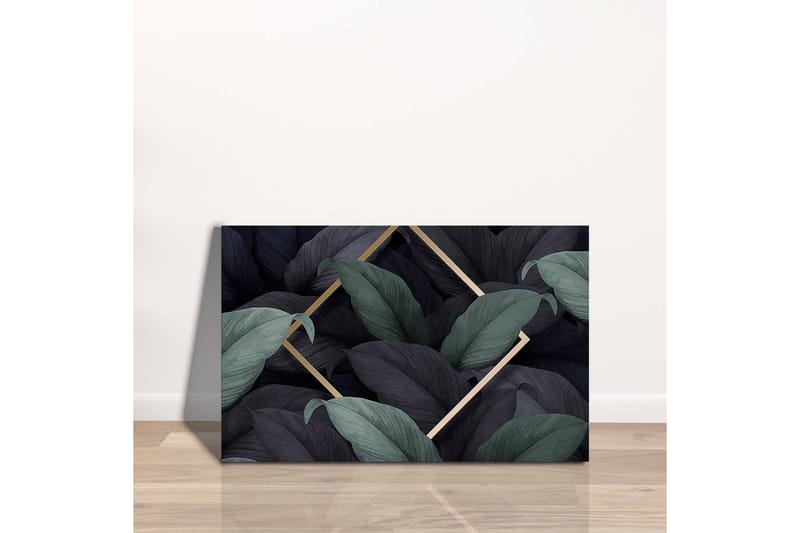 Lærredsbillede - Mørkegrønne og sorte blade i en elegant komposition - Mørkegrøn / Sort / Guld - Boligtilbehør - Billeder & kunst - Billeder på lærred
