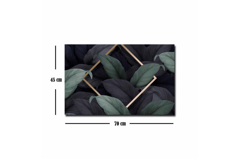 Lærredsbillede - Mørkegrønne og sorte blade i en elegant komposition - Mørkegrøn / Sort / Guld - Boligtilbehør - Billeder & kunst - Billeder på lærred