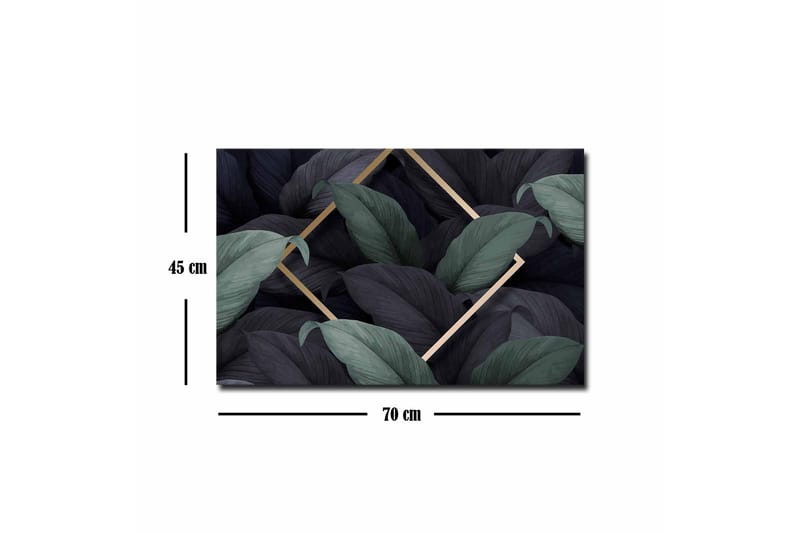 Lærredsbillede - Mørkegrønne og sorte blade i en elegant komposition - Mørkegrøn / Sort / Guld - Boligtilbehør - Billeder & kunst - Billeder på lærred