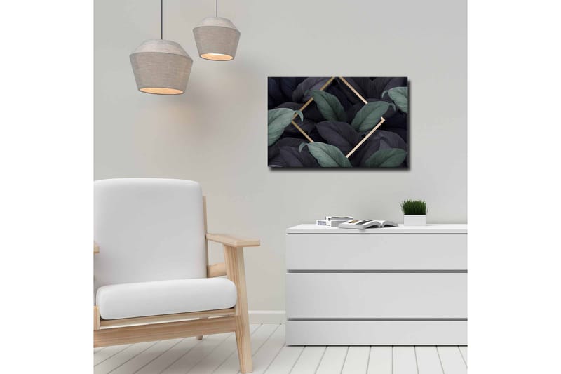 Lærredsbillede - Mørkegrønne og sorte blade i en elegant komposition - Mørkegrøn / Sort / Guld - Boligtilbehør - Billeder & kunst - Billeder på lærred
