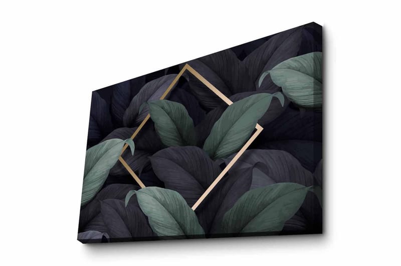 Lærredsbillede - Mørkegrønne og sorte blade i en elegant komposition, Mørkegrøn / Sort / Guld