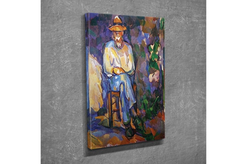 Lærredsbillede - Mand siddende på en stol med en hat - Lilla / Blå / Grøn - Boligtilbehør - Billeder & kunst - Billeder på lærred