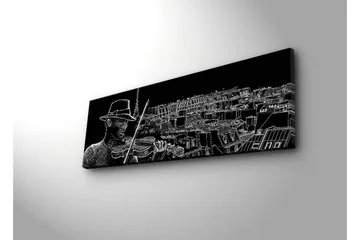 Lærredsbillede med LED-belysning 30x90 cm - Musiker spiller violin med en bysilhuet i baggrunden - Sort / Hvid - Boligtilbehør - Billeder & kunst - Billeder på lærred