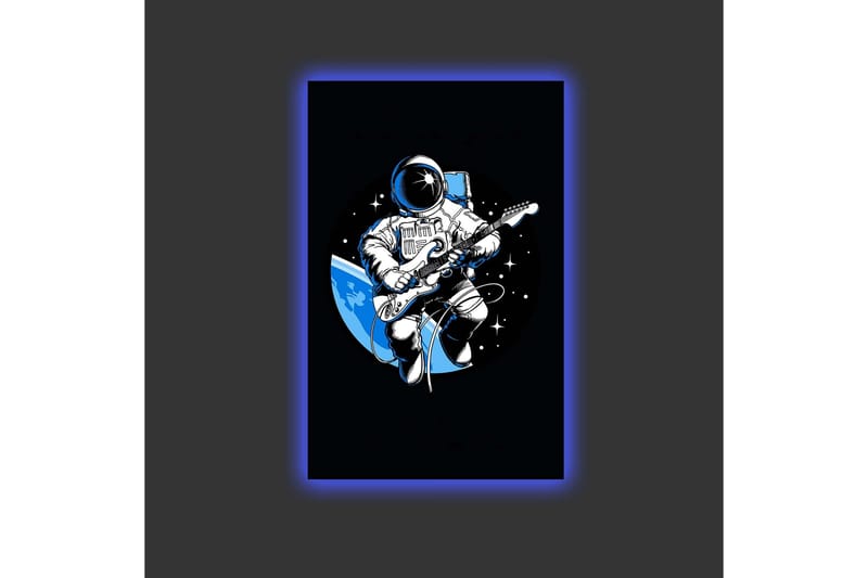 Lærredsbillede med LED-belysning - Astronaut spiller guitar i rummet - Sort / Blå / Hvid - Boligtilbehør - Billeder & kunst - Billeder på lærred