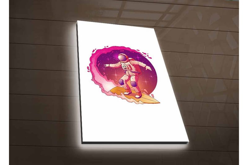 Lærredsbillede med LED-belysning - Astronaut surfer gennem rummet - Lyserød / Lilla / Beige - Boligtilbehør - Billeder & kunst - Billeder på lærred